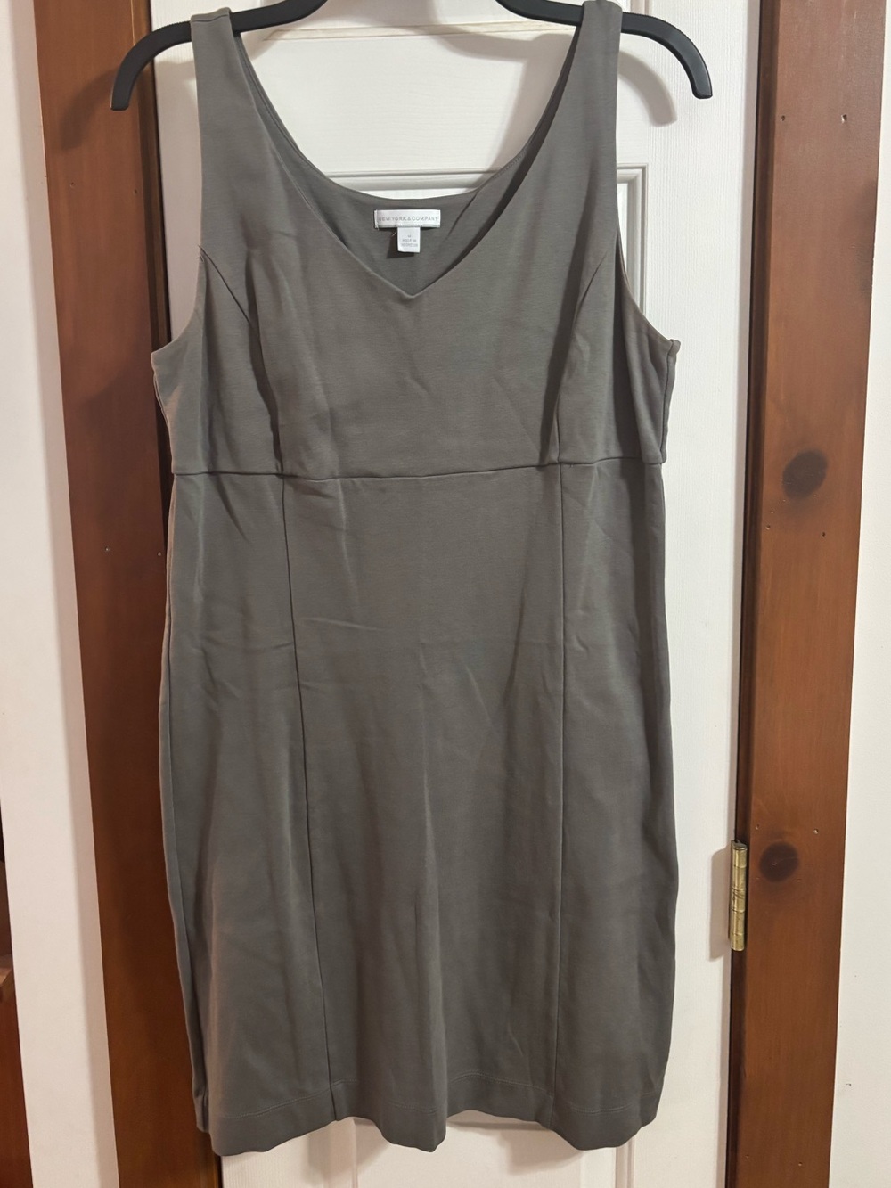 New York & Company Sleeveless V-Neck Shift Dress in Olive